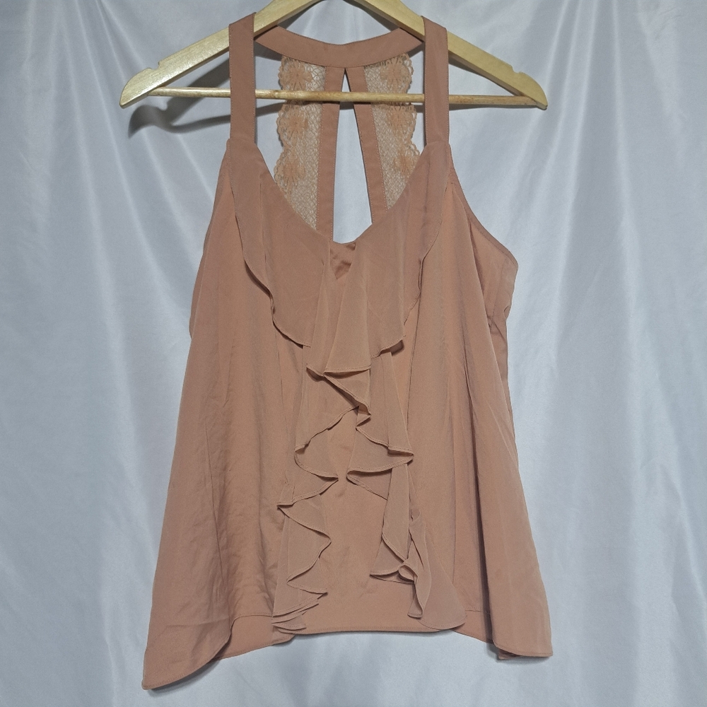 LC Lauren Conrad Peach Ruffle Halter Tank Top